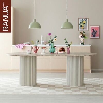 Taimi ovaali ruokapöytä 210x95 cm marmori matta latte/greige